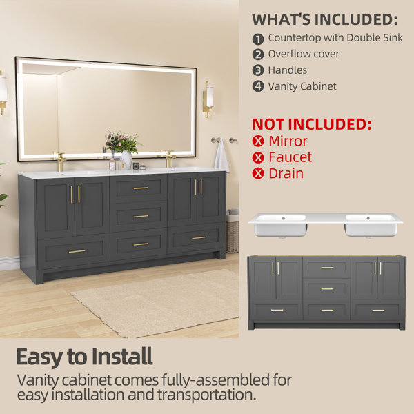 Mercer41 Bielawski 72'' Double Sinks Freestanding Bathroom Vanity ...